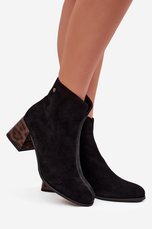 Шкіряні замшеві жіночі черевики на підборах Maciejka K7202-01 Чорний