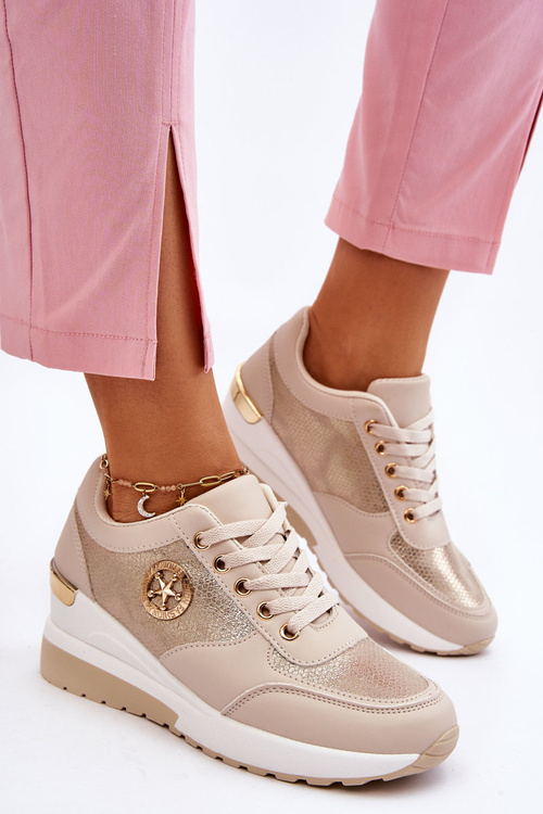 Модні кросівки на танкетці бежеві Jaliyah