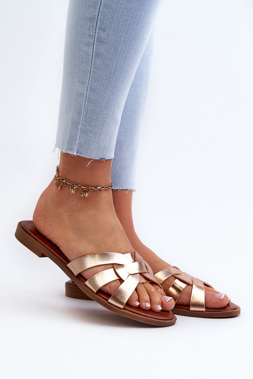 Жіночі босоніжки на плоскій підошві із золотої штучної шкіри Rosalini