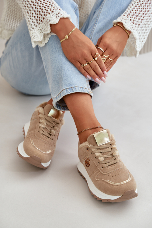 Жіноче спортивне взуття утеплене хутром на платформі хакі Lerisas