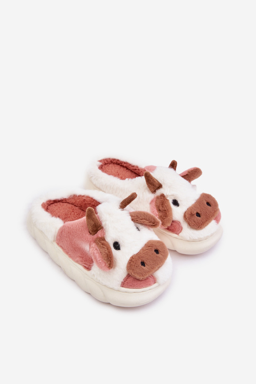 Дитячі пухнасті тапочки з мотивом корови, рожевий таморрін