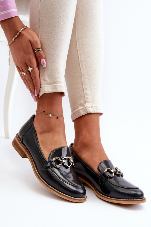 Шкіряні жіночі лаковані лофери Laura Messi 2760 Темно-синій