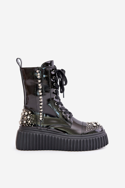 Лаковані ботильйони з декором на платформі D&A MR880-079 Чорні