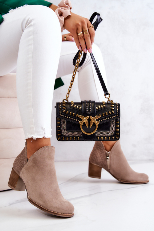 Жіночі шкіряні чоботи на каблуці Бежеві Larsa