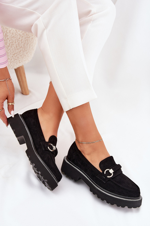 Жіночі мокасини, оздоблені цирконіями чорні Patina