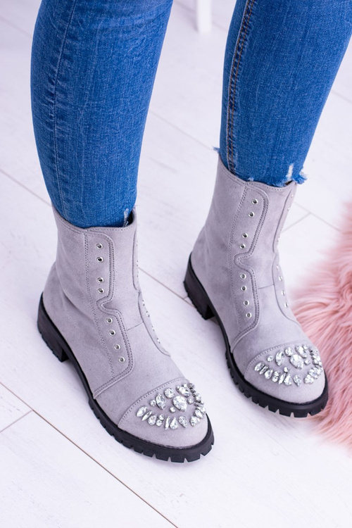 Лу Бу | Сірі жіночі ботильйони з цирконами Carrie