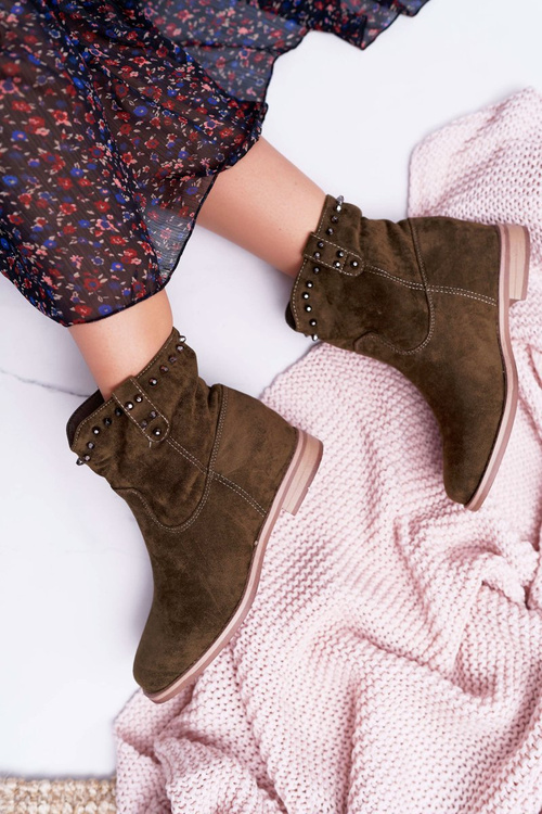 Жіночі чоботи на шпильці Плоский каблук Утеплені за щиколотку Оливкові деміні