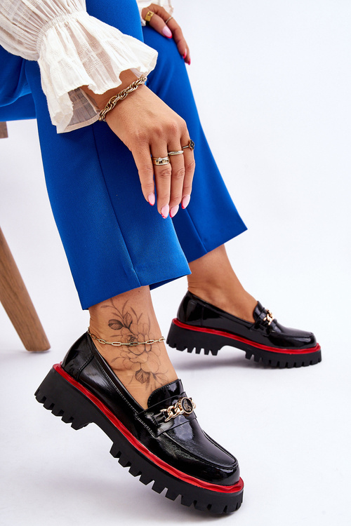 Лаковані лофери на платформі чорні Ronin