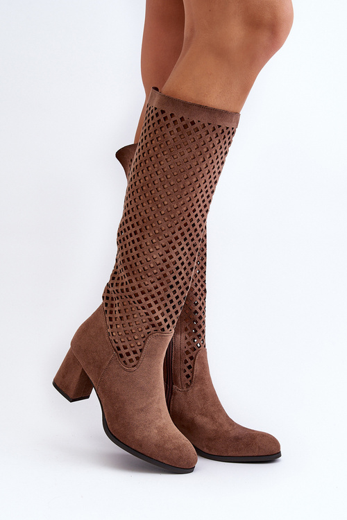 Коричневі замшеві чоботи на високих підборах на шнурівці Jolenna