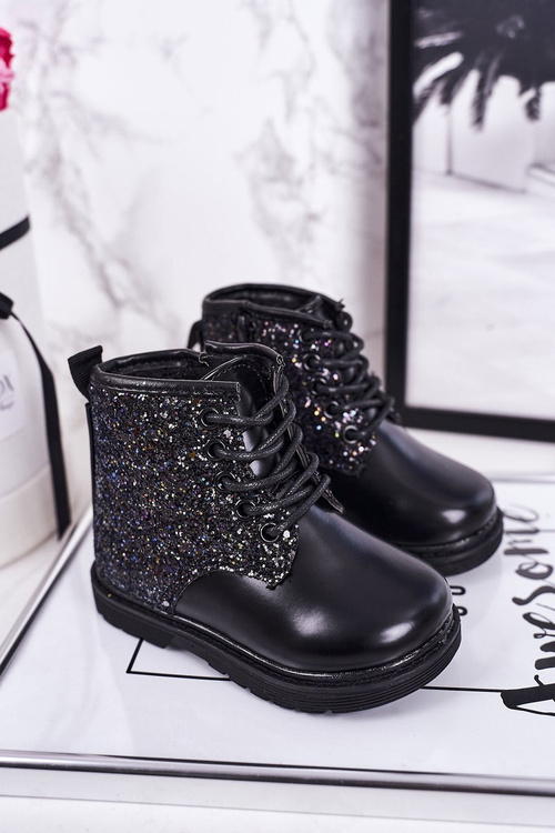 Дитячі утеплені чоботи з блискітками Чорні Аріель
