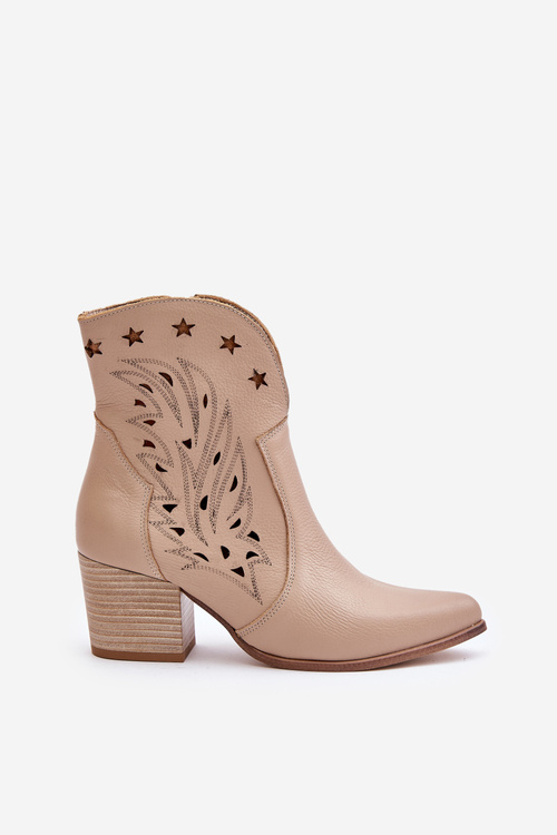 Ковбойські ботильйони з вирізом, шкіряні на підборах, бежеві Lewski 3613