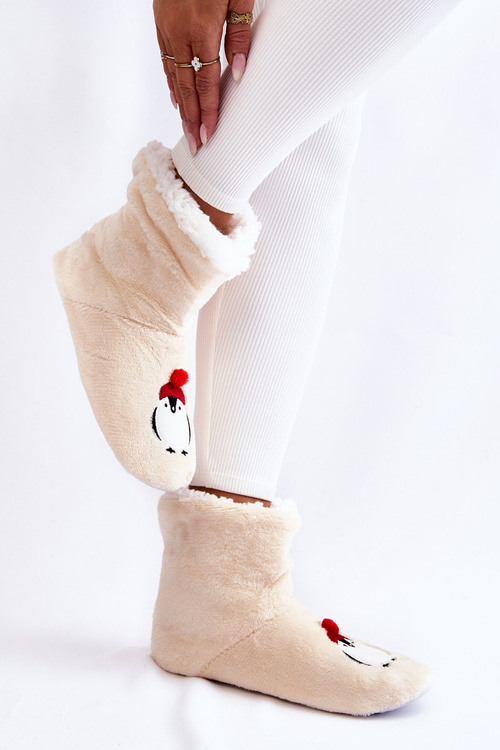 Жіночі тапочки Теплі тапочки з пінгвінами Бежеві