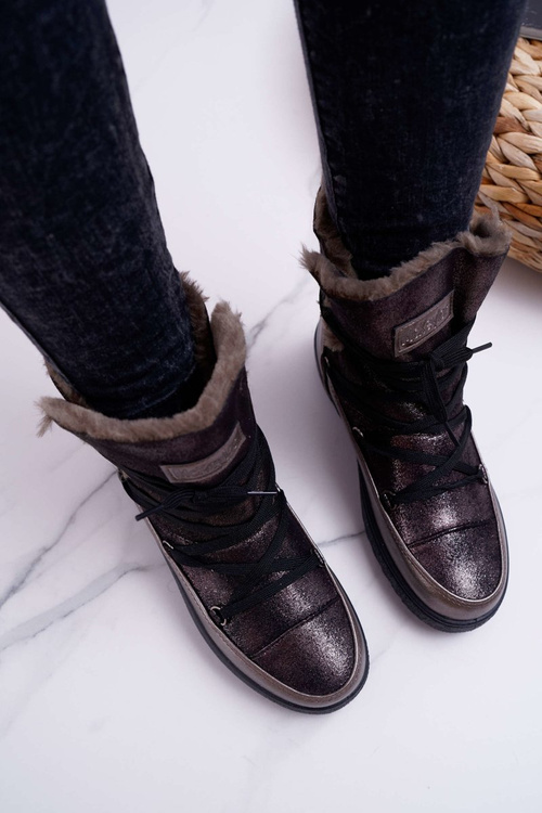 Жіночі утеплені флісові зимові черевики темно-сірі Fereni