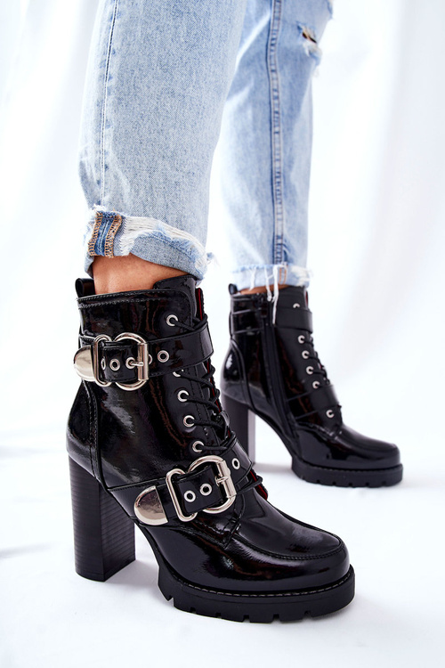 Блискучі чорні черевики з пряжкою Flaris