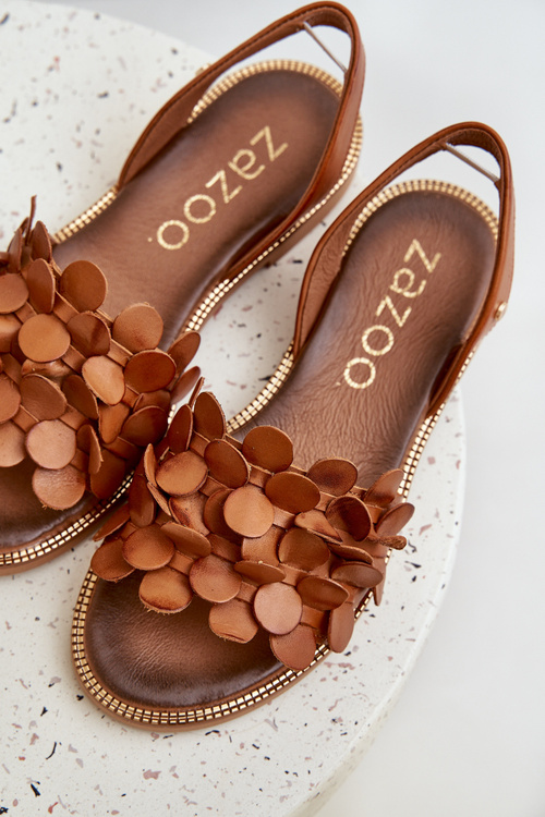 Шкіряні Сандалі На Плоскому Каблуку Коричневі Zazoo 40425