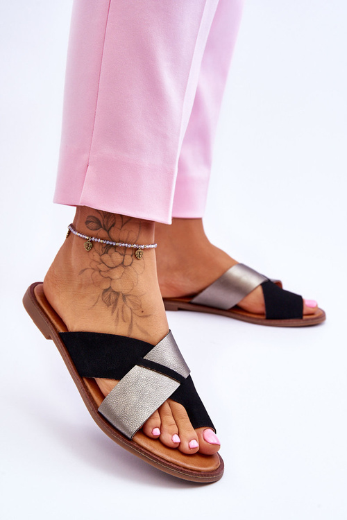 Класичні жіночі шкіряні тапочки Black Platinum Nancy