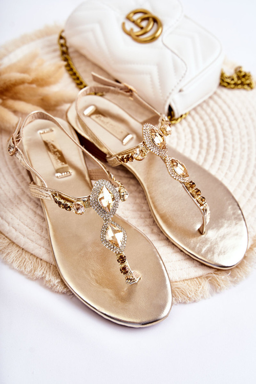 Модні жіночі босоніжки шльопанці з декоративними стразами Golden Bellia