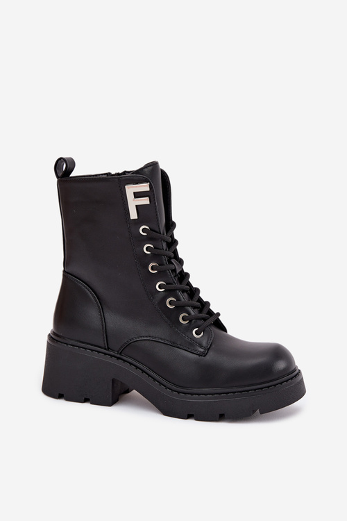 Жіночі ботінки Workery на блоковому каблуці утеплені з літерою F чорні Lurina