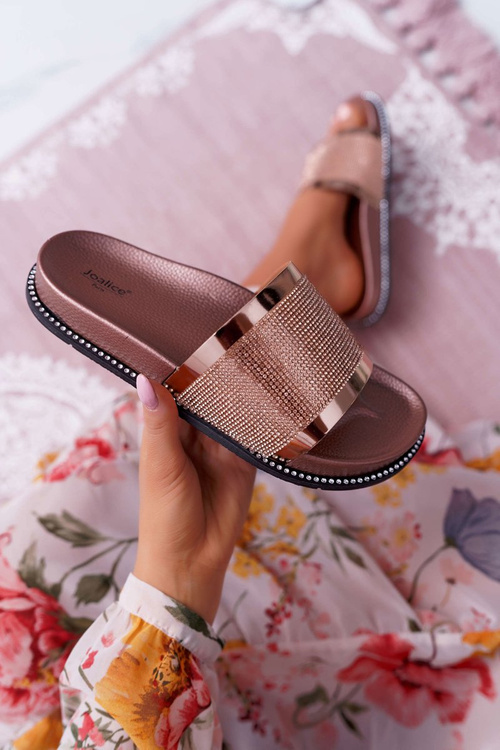 Жіночі рельєфні шльопанці з цирконами Champagne Rentre