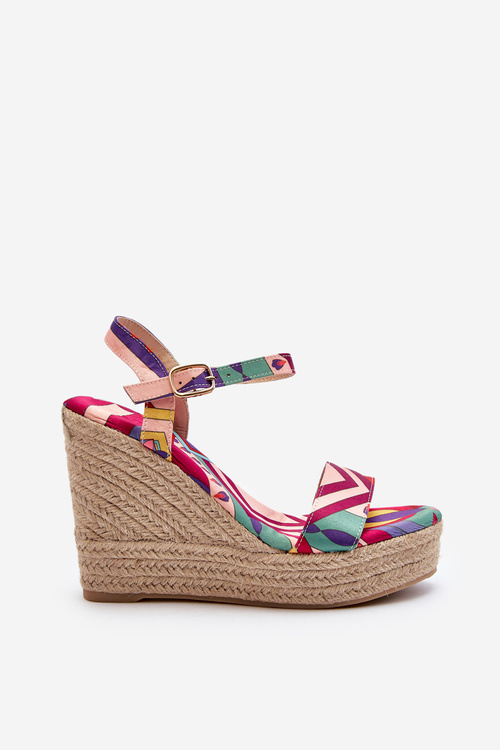 Босоніжки на танкетці з малюнком і різнокольоровою плетеною аніхазрою