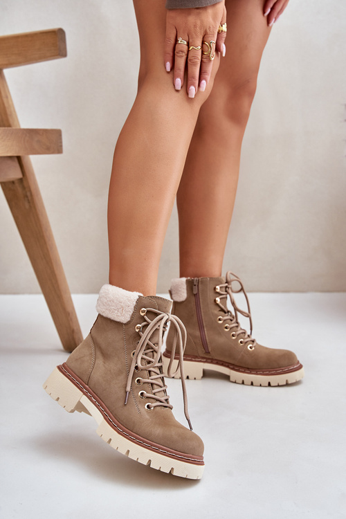 Ботильйони утеплені жіночі на блискавці кольору хакі Ferelia