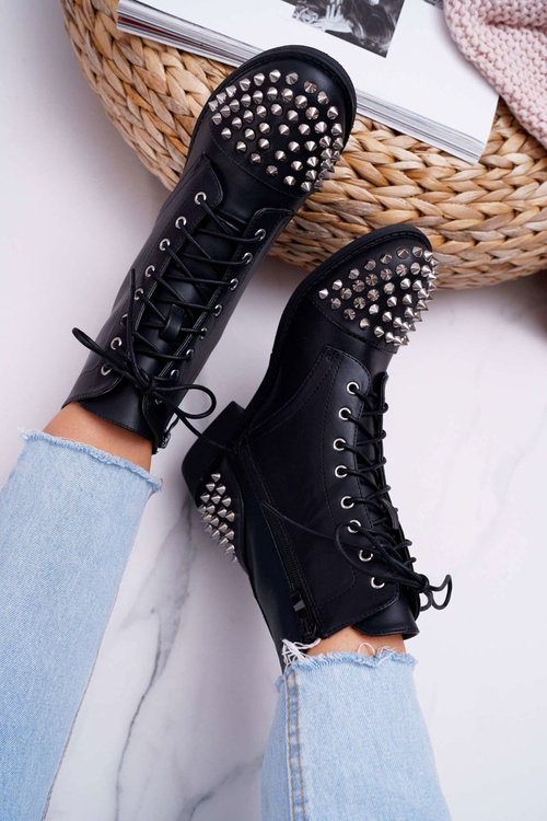 Жіночі чоботи Lu Boo Black робочі з шпильками натяжні