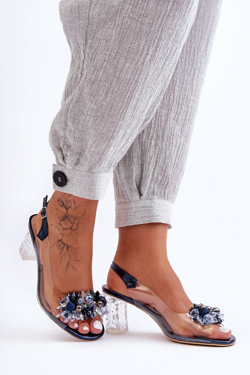 Декоровані босоніжки на підборах темно-сині SBarski MR1037-16