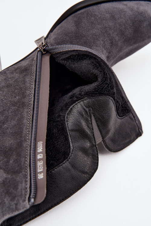 Жіночі ботильйони з натуральної замші на каблуці з утеплювачем Vinceza 66806 сіро
