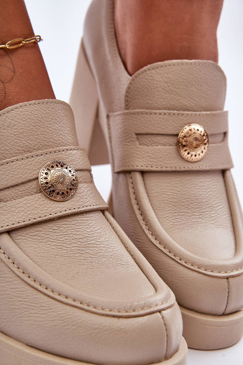 Жіночі шкіряні півчобітки на каблуці бежеві Dunadia