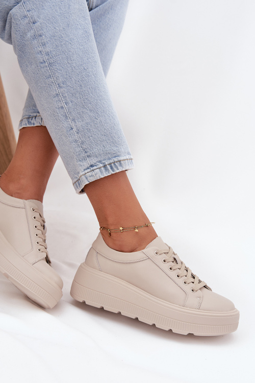 Шкіряні кросівки на масивній платформі Бежева Sylvessa