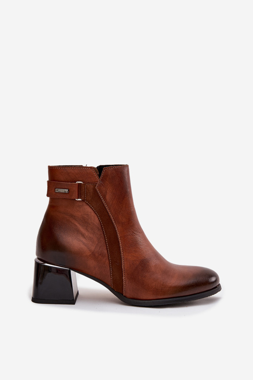 Шкіряні жіночі чоботи на підборах з обігрівом Zazoo 60563 коричневі