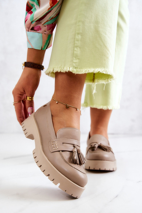 Жіночі шкіряні черевики Бахрома Maciejka 05497-04 Бежеві