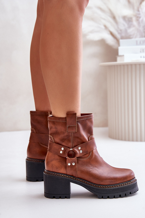 Жіночі шкіряні ботильйони на блискавці коричневі Lewski 3435