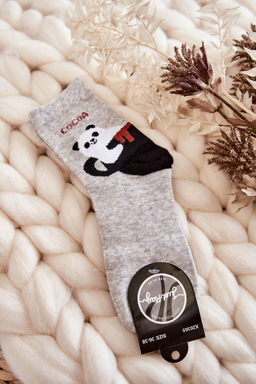 Жіночі смішні шкарпетки Панда в чашці сірі