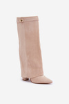 Жіночі Чоботи На Каблуку До Коліна Світло Бежеві Portora