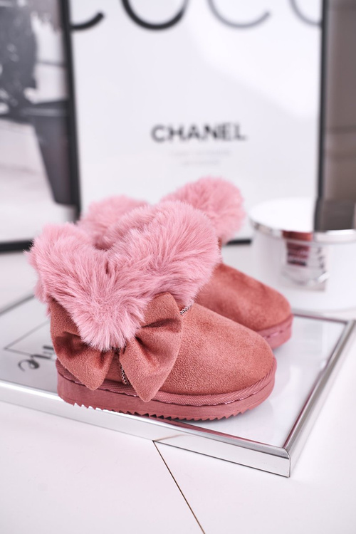 Дитячі снігові черевики з хутром і бантом рожеві Vella