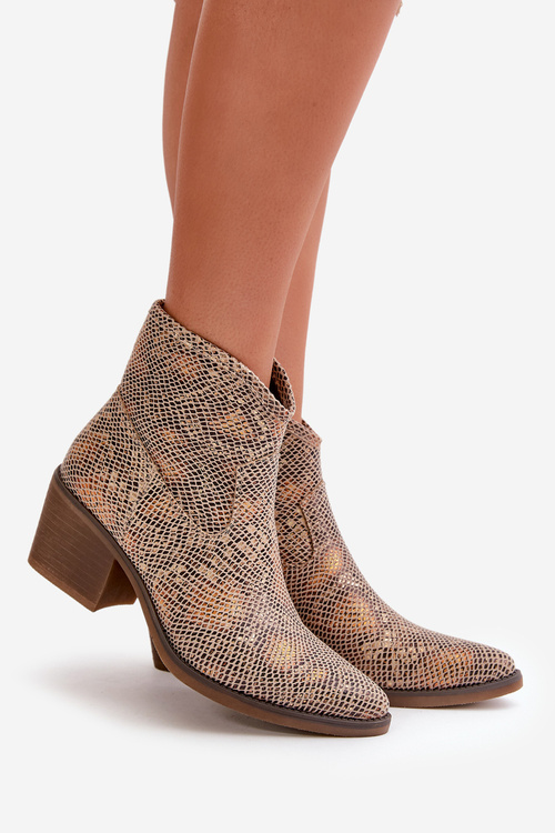 Жіночі ковбойські чоботи із застібкою-блискавкою з тваринним принтом із золотим меризином