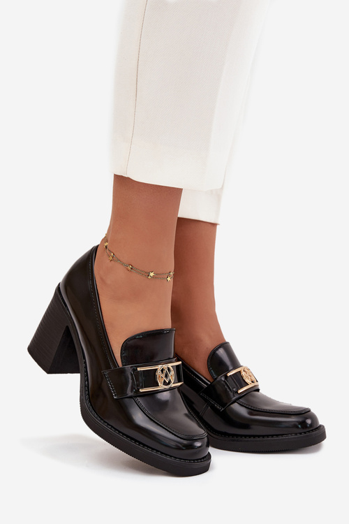 Жіноче взуття на підборах із золотим акцентом чорні Privelle