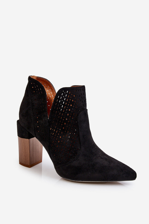 Модні замшеві ажурні чоботи на підборах Black Genevi