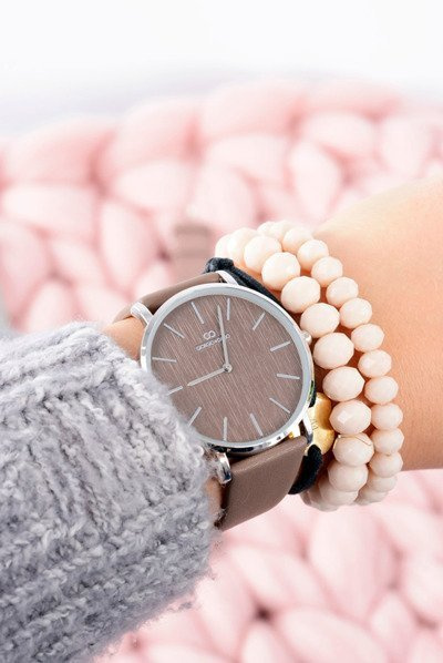 Коричневий стильний шкіряний жіночий годинник Giorgio&Dario