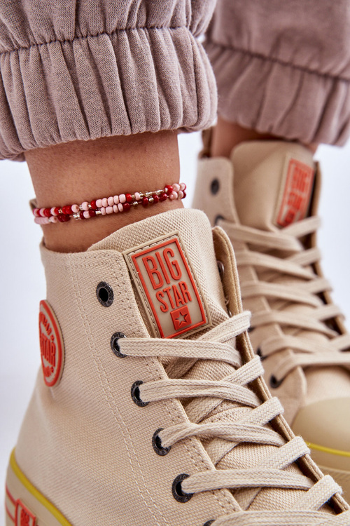 Жіночі високі текстильні кросівки на платформі Big Star LL274187 бежевого кольору