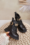 Черевики для дівчинки з екошкіри утеплені декоративним ремінцем Gilian чорного кольору