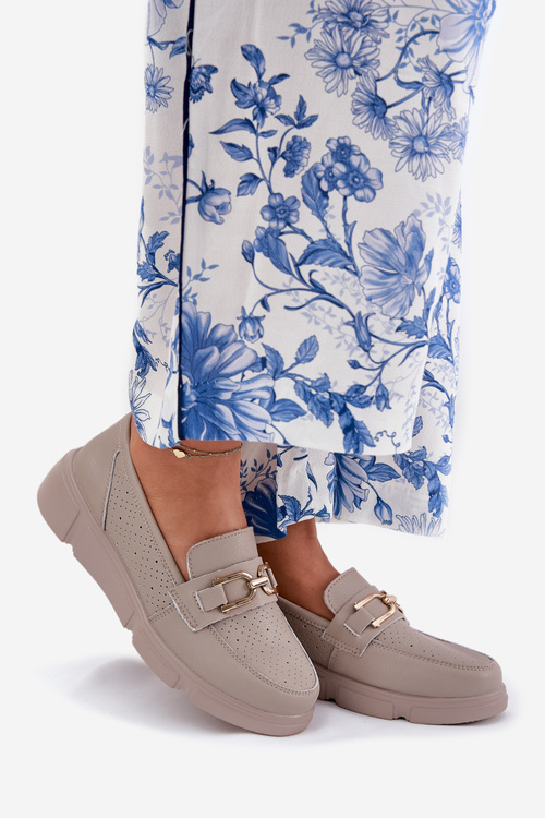 Жіночі Замшеві Мокасини з Золотим Декором Ciemnobeżowe Vinceza 88007