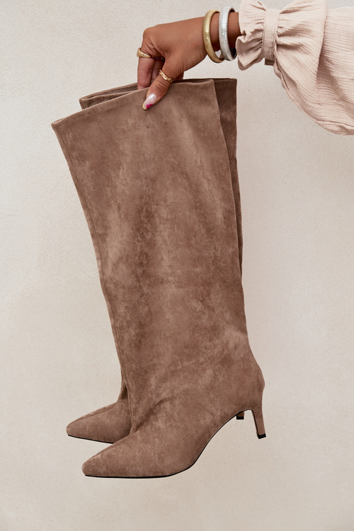 Приспілувати жіночі чоботи на підборах бежеві Taffine