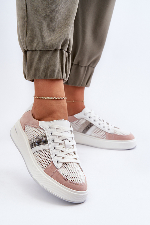 Жіночі шкіряні кросівки D&A LR110 біло-рожеві