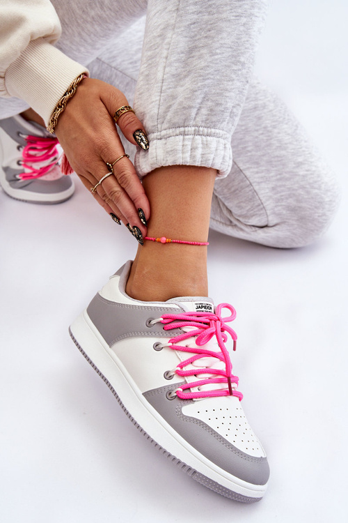 Жіночі класичні подвійні кросівки на шнурівці біло-сірі Jella