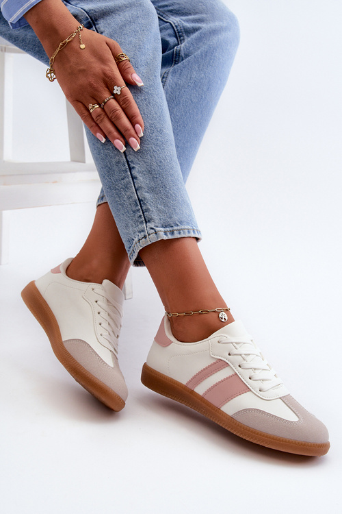 Жіночі кросівки з екошкіри біло-рожеві Relialia