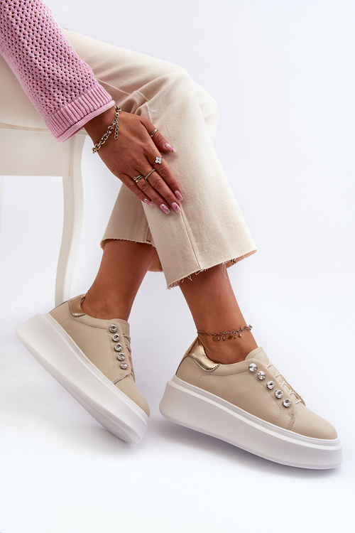 Жіночі шкіряні кросівки на масивній платформі бежеві S.Barski LR628
