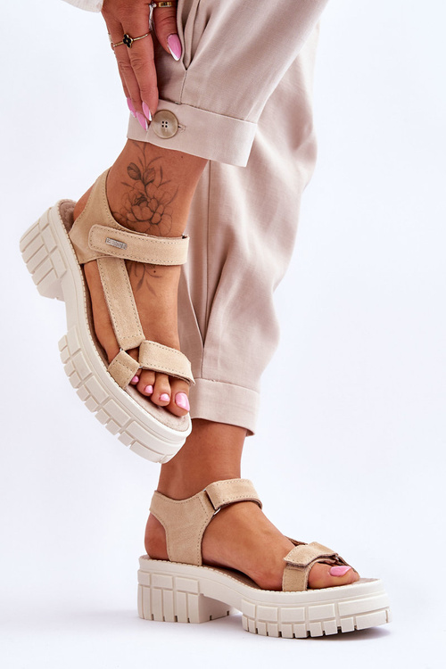 Жіночі замшеві босоніжки Big Star LL276036 Бежеві