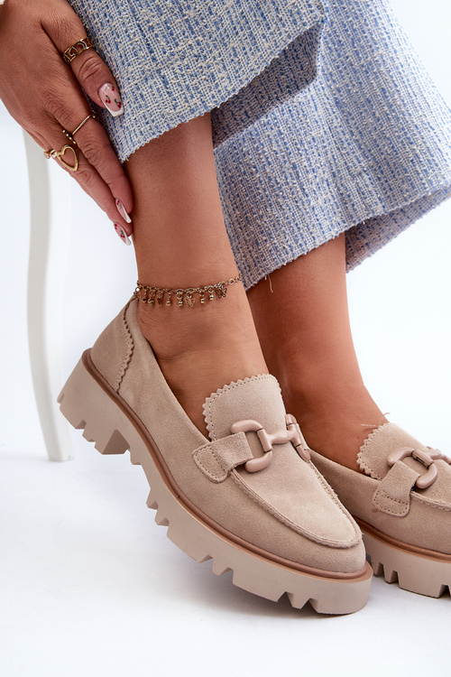 Жіночі бежеві замшеві мокасини з орнаментом D&A TW117 Бежеві